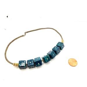 Vintage 90s Turquoise Colored Speckled Cube Beaded Statement Necklace Choker